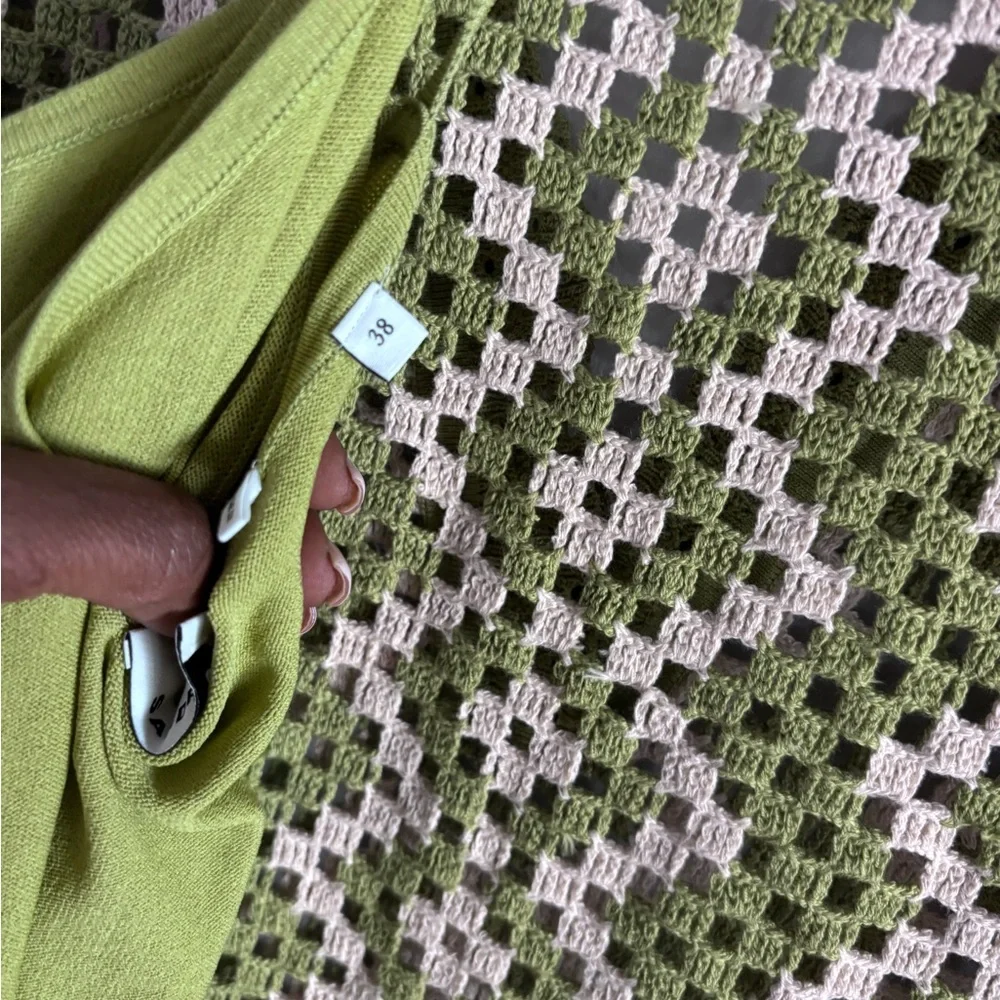 SANDRO Oona Crochet tunic dress, green 50 inches long side slits.EU 38, medium. - Picture 5 of 6